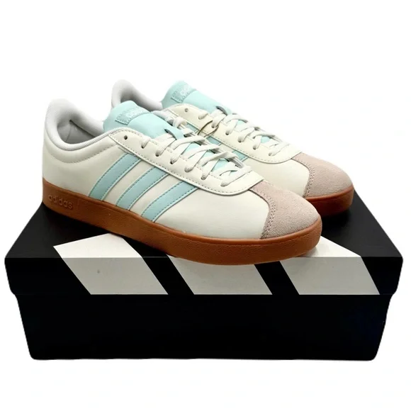ADIDAS Women’s VL Court Base Cream and Light Blue Sneakers, Size 9 - Picture 1 of 13